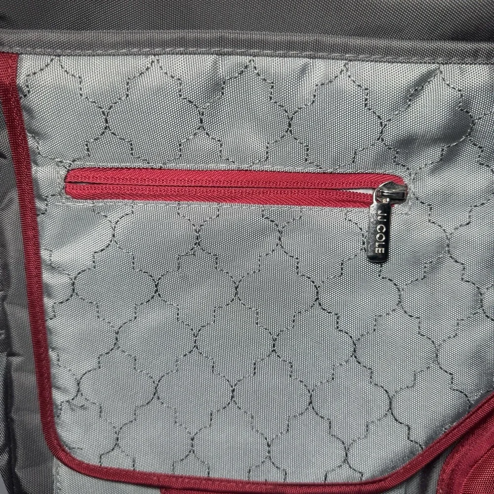 JJ Cole Gray Red Diaper Bag Tote w/ Accessories Shoulder Bag Set Messenger Bag